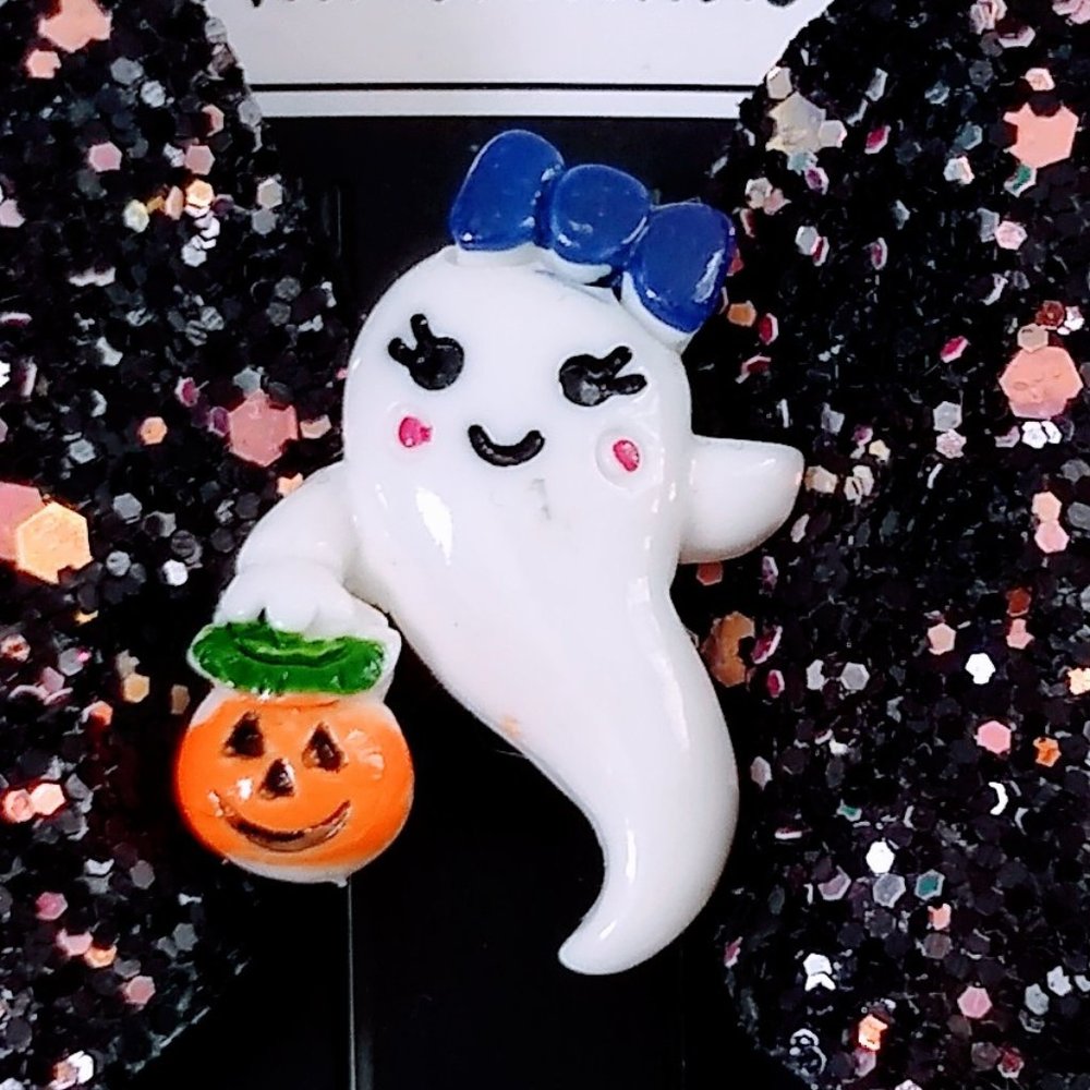 Halloween Glitter Hair Bows Ghost - Picture 2 of 5
